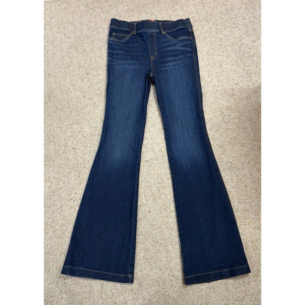 Spanx Pull On Flared Jeans Women Size M Blue High Rise Stretch Denim Trendy
